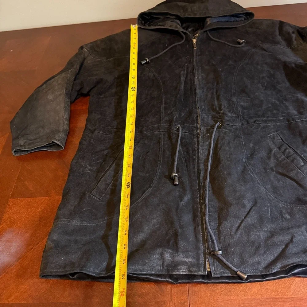 Vintage Wilsons Leather Black‎ Hooded Parka Jacket Mens Medium 90s